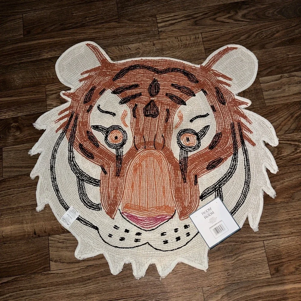 30x30 Cotton Tufted Woven Tiger Head Area Rug Kids Teen Bathroom Kitchen Bed NWT